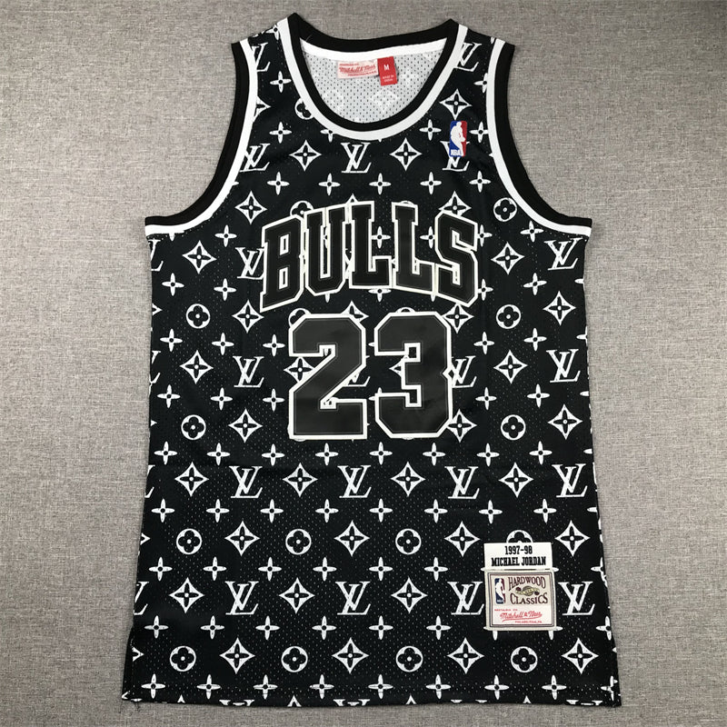 Michael Jordan #23 Louis Vuitton LV Chicago Bulls BLACK NBA Swingman Jersey