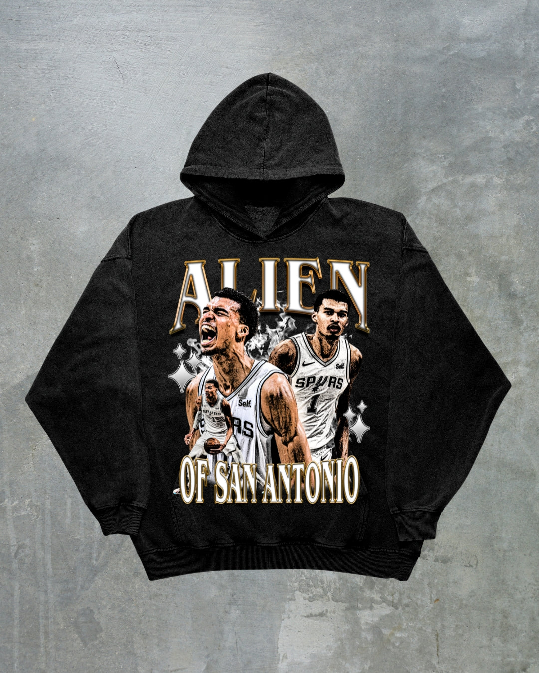 VICTOR WEMBANYAMA ROOKIE ALIEN NBA VINTAGE GRAPHIC HOODIE - SAN ANTONIO SPURS