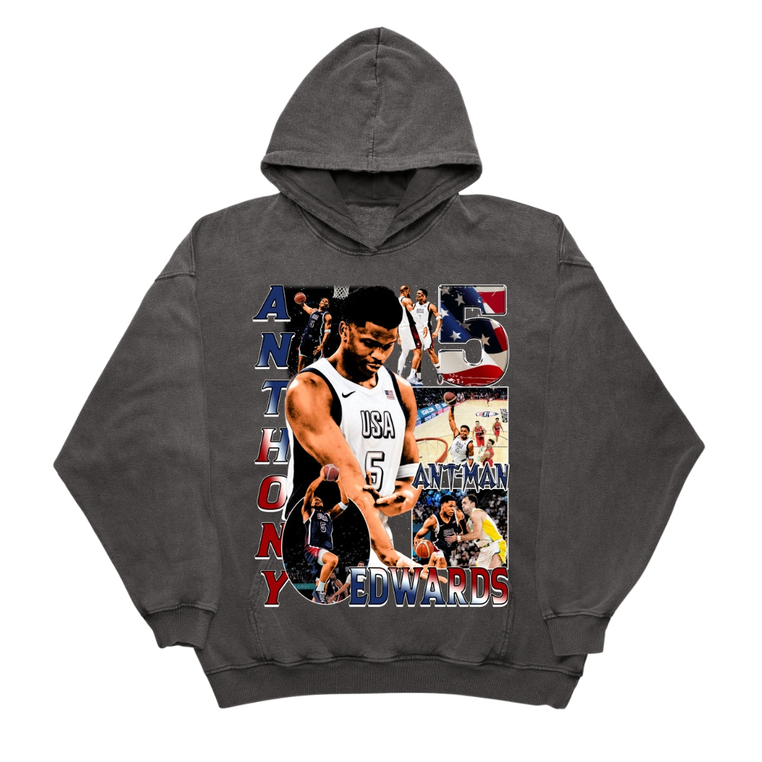 ANTHONY EDWARDS NBA TEAM USA 2024 VINTAGE GRAPHIC HOODIE - MINNESOTA TIMBERWOLVES