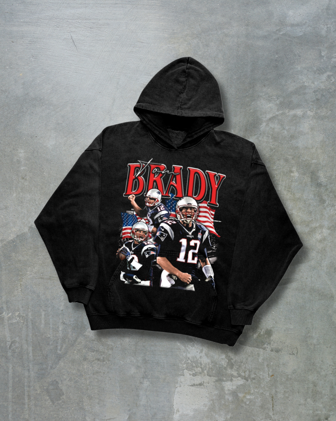 TOM BRADY 'USA' NEW ENGLAND PATRIOTS 2025 VINTAGE GRAPHIC HOODIE