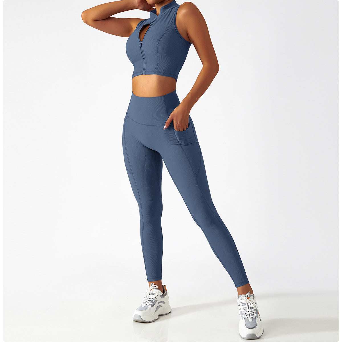 Los Angeles Ribbed Sports Bra & Leggings Set - AQUA