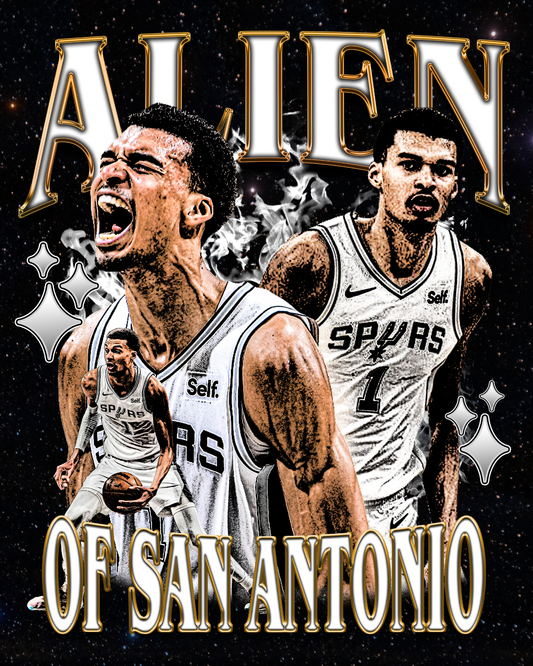 VICTOR WEMBANYAMA ROOKIE ALIEN NBA VINTAGE GRAPHIC TEE - SAN ANTONIO SPURS