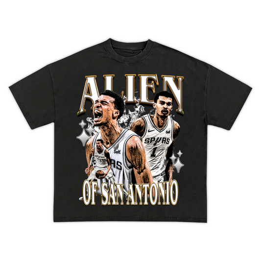 VICTOR WEMBANYAMA ROOKIE ALIEN NBA VINTAGE GRAPHIC TEE - SAN ANTONIO SPURS