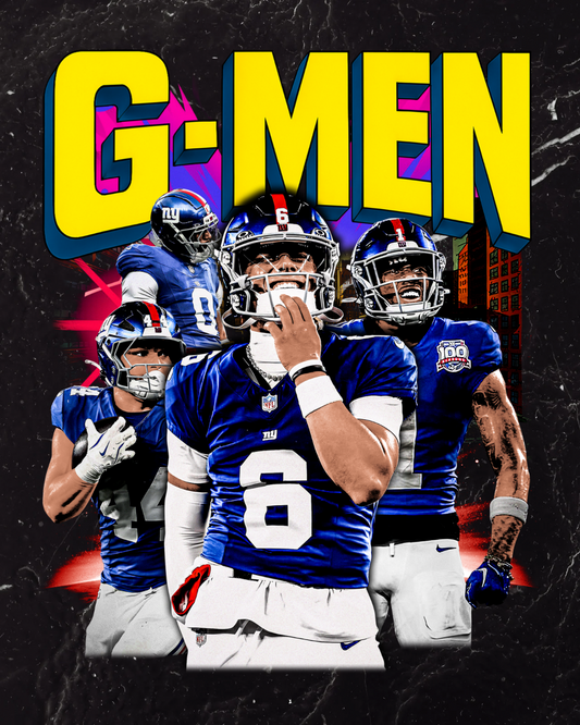 JAXSON DART X-MEN NEW YORK GIANTS 'G-MEN' 2025 NFL VINTAGE GRAPHIC TEE