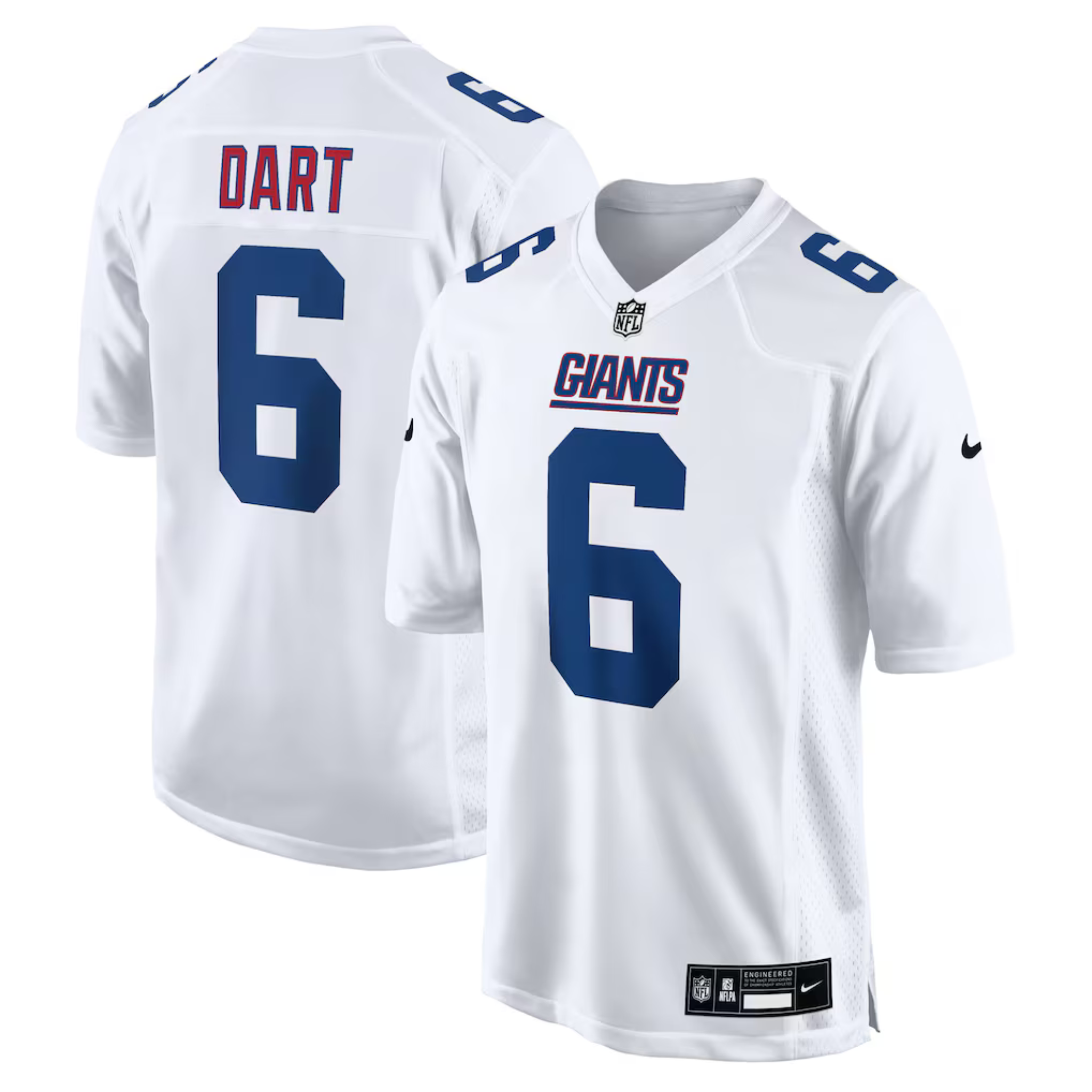 Jaxson Dart #6 New York Giants 2025 White Gameday NFL Swingman Jersey