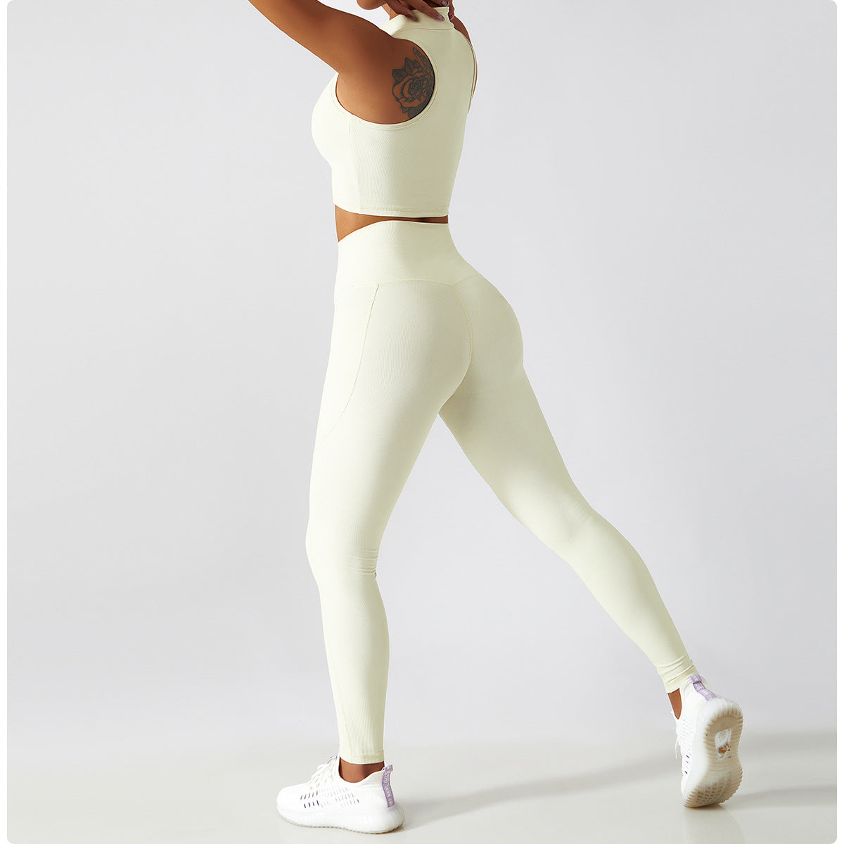 Los Angeles Ribbed Sports Bra & Leggings Set - CRÉME NEUTRLS