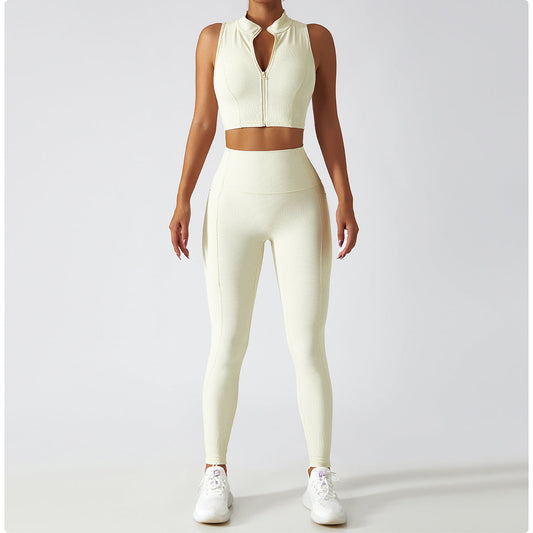 Los Angeles Ribbed Sports Bra & Leggings Set - CRÉME NEUTRLS