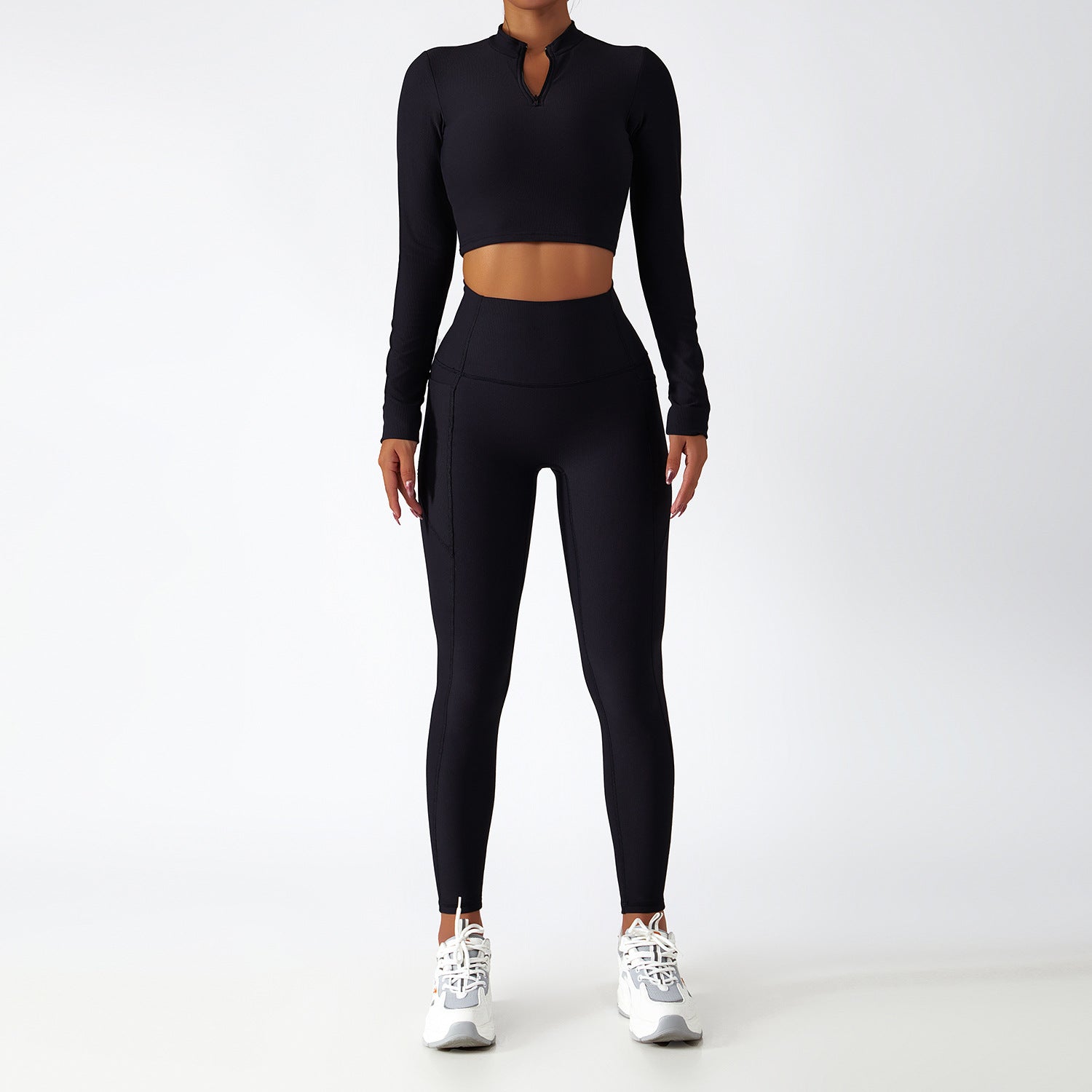 Los Angeles Ribbed Sports Bra & Leggings Set - BLACK