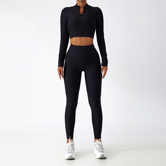 Los Angeles Ribbed Sports Bra & Leggings Set - BLACK